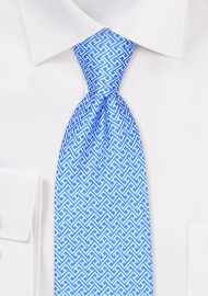 Sky Blue Geometric Check Tie in XL