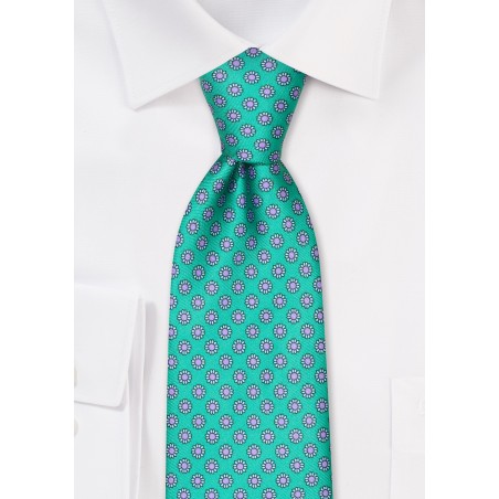Emerald Green Tie with Aqua and Lilac Floral Print