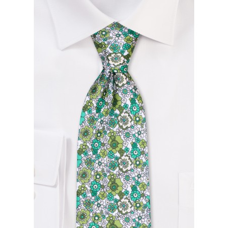 Floral Tie in White, Olive, and Eucalyptus