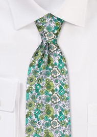 Kids Floral Tie in White and Green