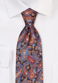 Paisley Tie in Burgundy, Gold, and Orange