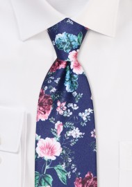 Navy Tie with Elegant Rose Print