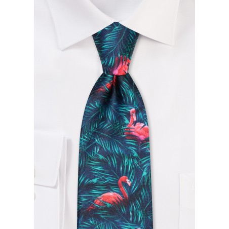 Flamingo Print Tie in Green and Pink