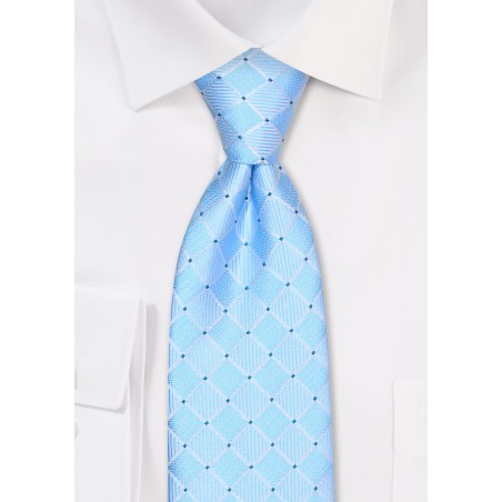 Sky Blue Tie with Woven Check Design