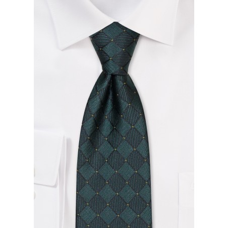 Tarragon Green Tie with Woven Check Design