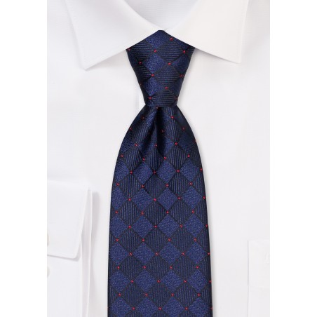 Marine Blue Tie with Woven Check Design