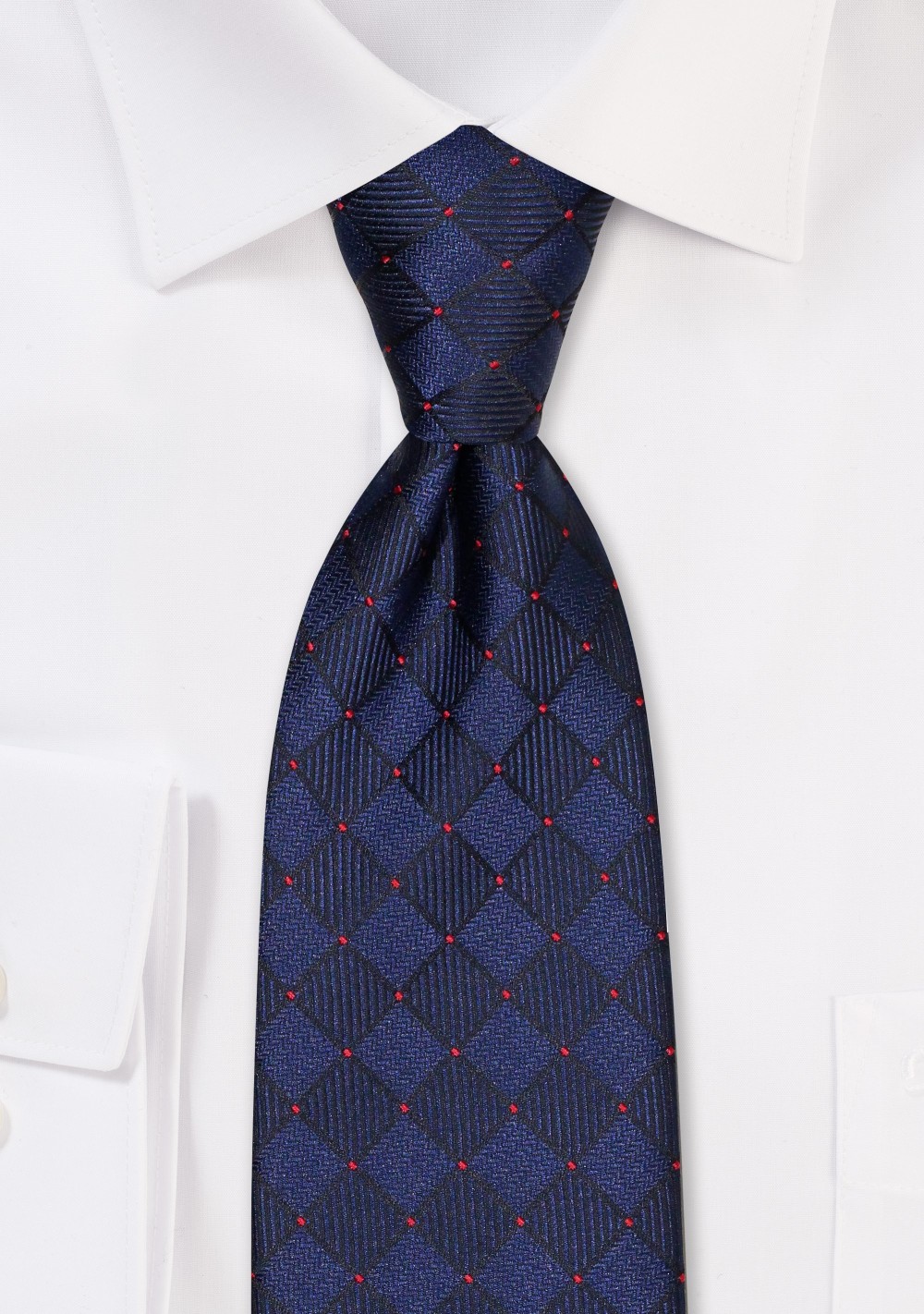 Marine Blue Tie with Woven Check Design
