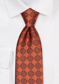 Burnt Orange Tie with Woven Check Design