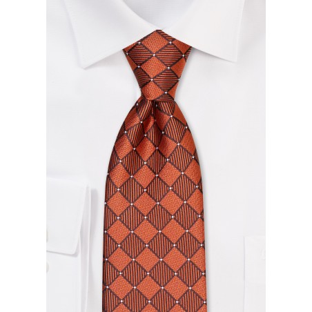 Burnt Orange Tie with Woven Check Design