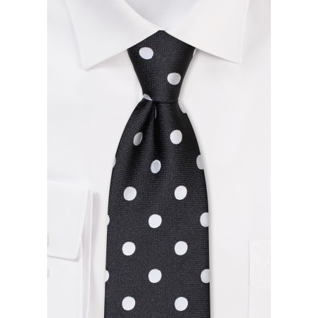 Large Polka Dot Tie in Black and Silver