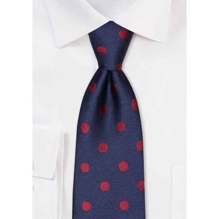 Large Polka Dot Tie in Navy and Claret