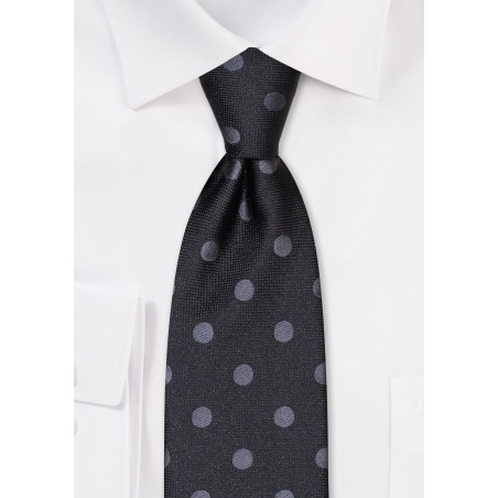 XL Polka Dot Tie in Black and Charcoal