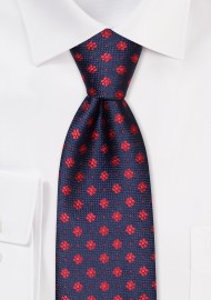 Floral Dot Tie in Navy and Crimson
