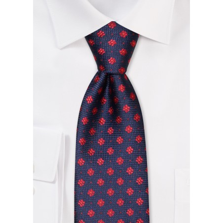 Floral Dot Tie in Navy and Crimson
