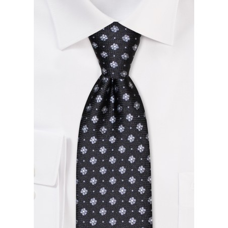 Tiny Floral Weave Kids Tie in Black and Gray