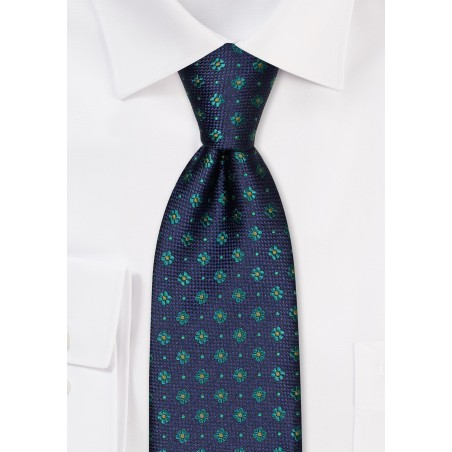 Floral Dot Tie in Navy and Hunter Green