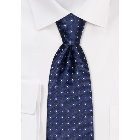 Navy Tie with Tiny Teal Flower Design
