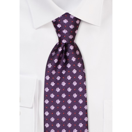 Purple Floral Tie in XL Length