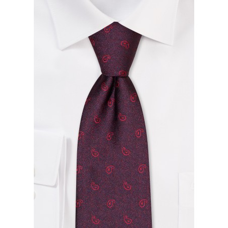 Dark Red Woven Paisley Tie in XL
