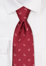 Red and White Paisley Tie in XL