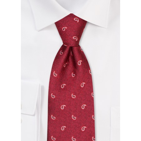 Red and White Paisley Tie in XL
