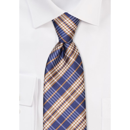 Navy and Gold XL Plaid Tie