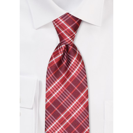 Trendy Tartan Mens Tie in Red and White