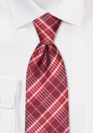 Cherry Red and White Plaid Tie in XL
