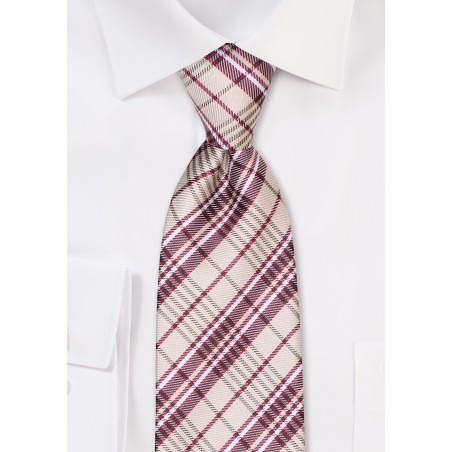 XL Plaid Tie in Wheat and Burgundy