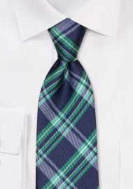 Navy and Grass Green Tartan Plaid Tie