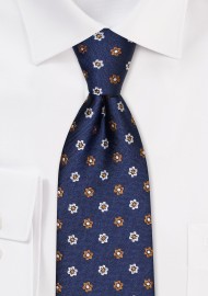 Navy and Copper Floral Tie in XL