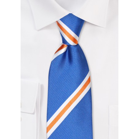 Marine Blue Tie with Orange and White Stripes