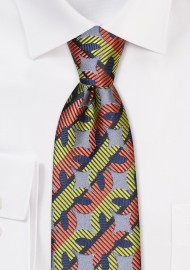 Retro Patterned Tie in Orange and Yellow