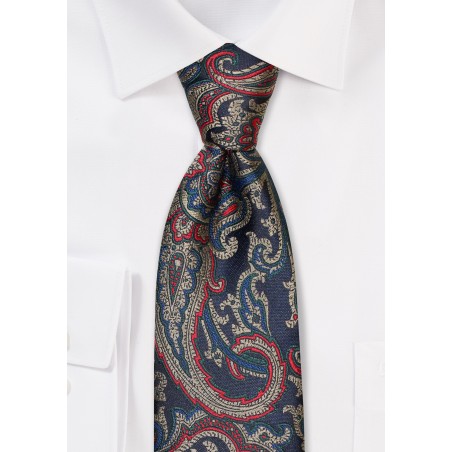 Retro Paisley Tie in Navy and Antique Gold