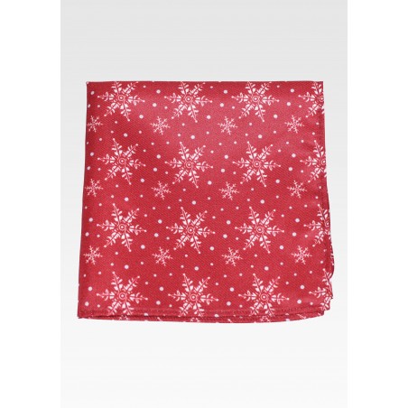 Snowflake Print Pocket Square in Red and Silver
