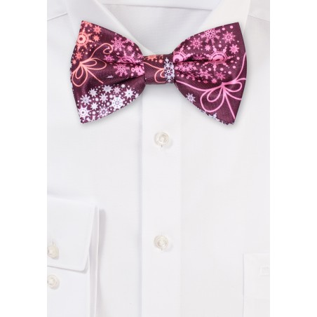 Wine Red Bowtie with Holiday Ornaments