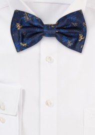 Navy and Gold Pine Tree Print Bowtie