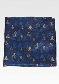 Blue Hanky with Golden Pine Tree Print