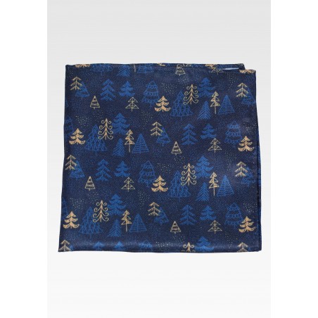 Blue Hanky with Golden Pine Tree Print