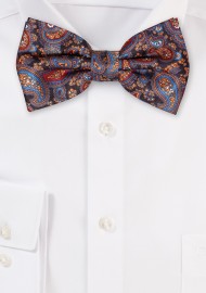 Burgundy and Gold Paisley Bow Tie