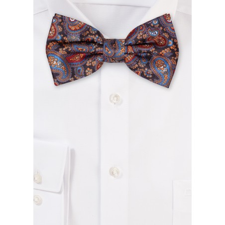 Burgundy and Gold Paisley Bow Tie
