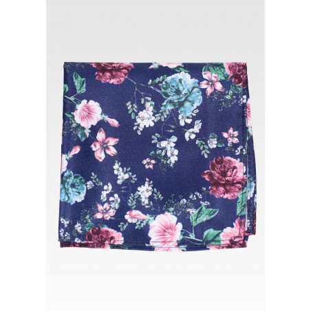 Navy Hanky with Rose Print