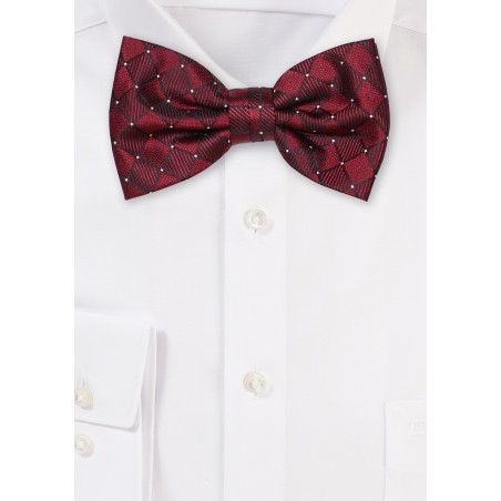 Wine Red Check Weave Bowtie