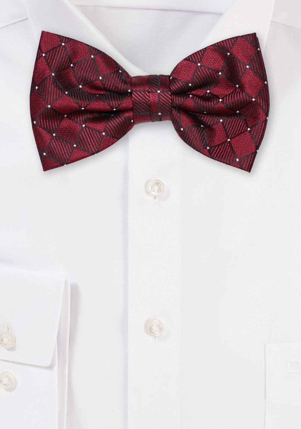 Wine Red Check Weave Bowtie