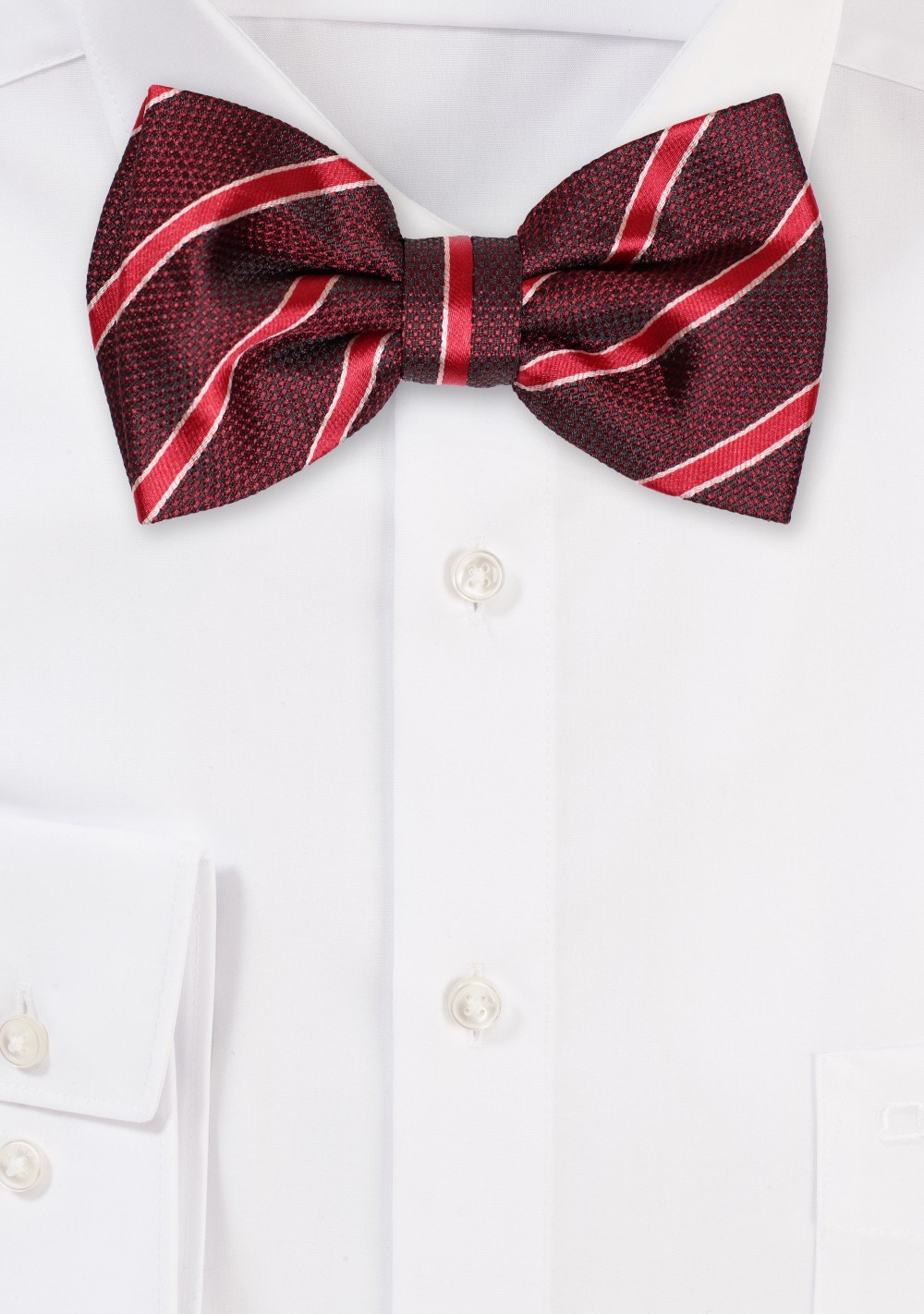 Burgundy and Red Striped Bowtie