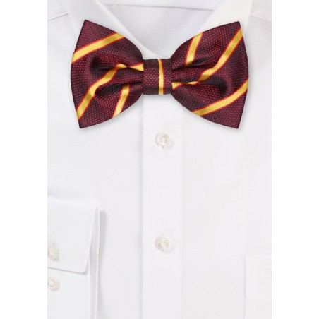 Burgundy and Gold Striped Bowtie