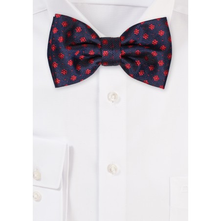 Woven Floral Bowtie in Navy and Cherry
