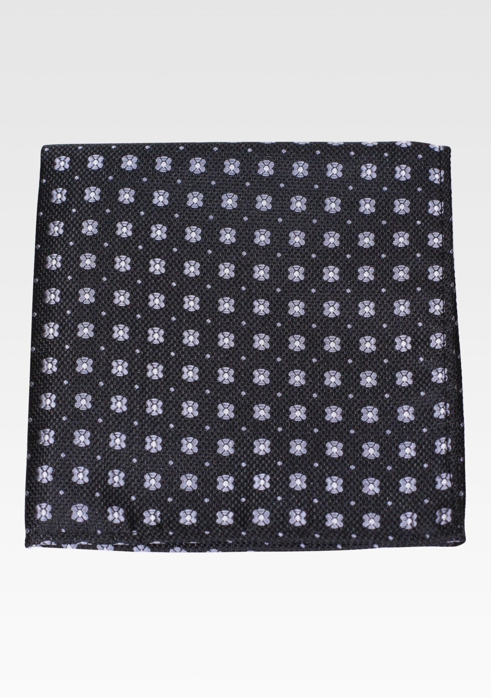 Black Pocket Square with Gray Floral Weave