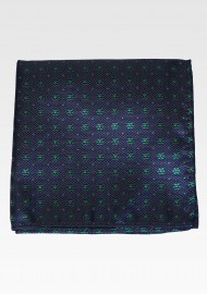 Navy Pocket Square with Green Woven Florals