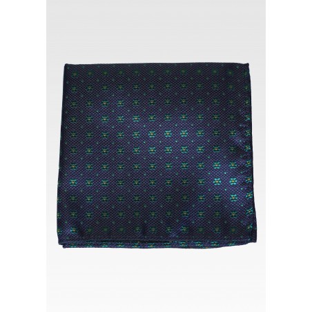 Navy Pocket Square with Green Woven Florals